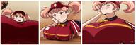 drawing comic color large_breasts breast_crush brown_eyes shrunken_man sadao_maou chiho_sasaki the_devil_is_a_part_timer kisparlius