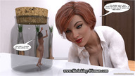 nude cleavage shrunken_woman trapped jar ilayhu red_lips looking_at_tiny digital_render