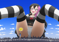 drawing giantess panties giga size_difference city mega upskirt color cleavage skirt multiple_sizes pink_eyes open_mouth giantesses multicolored_hair thedaibijin fairyduni duni
