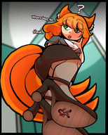 drawing color high_heels green_eyes low_angle unaware kitsune shrunken_man shoe_crush under_shoe lulu fox_girl smothering pumps orange_hair mspaintgts