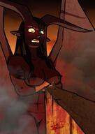 drawing giantess nude horns wings color demoness arms_crossed glowing_eyes looking_at_tiny simonebertelli