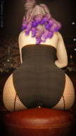 long_hair butt butt_crush purple_hair sitting shrunken_man pinned chair indoors digital_render thomas-crumb thomas_crumb