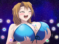 drawing giantess color bra huge_breasts open_mouth universe closed_eyes riho_futaba cosmic_giantess thedaibijin omni