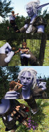 white_hair handheld sequence elf bondage fighting shrunken_woman dangle world_of_warcraft night_elf hanging_on panels purple_skin struggling pointed_ears digital_render madamemaeve hair cywen