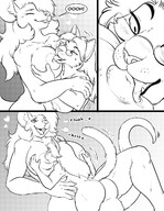 drawing nude furry cat tiger comic monochrome large_breasts mouse gravewalker lesbians matthew_the_mouse looking_at_tiny murine