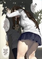 giantess long_hair clothed brunette smiling mini_giantess amazon looming shrunken_man looking_down outdoors dialogue thick_thighs uru