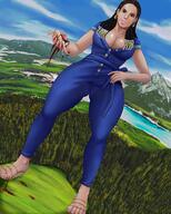 drawing giantess large_breasts cleavage blood smiling gore foot_crush looking_down hand_crush forest dark_skin outdoors dreadlocks swgtsdrawing