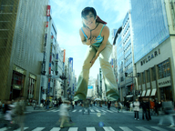 collage city long_hair clothed buildings brunette smiling asian bending_over crowds mrscaryface2