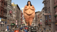 giantess nude buildings huge_breasts brunette smiling street bbw belly running looking_down vehicles thick_thighs digital_render galiagan