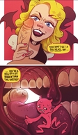 vore blushing blonde long_hair tongue penis saliva smiling shrunken_man inside_mouth choker hanging_on iunside_mouth
