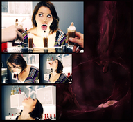 collage vore brunette shrunken_woman internal_view in_drink vo-photoshop