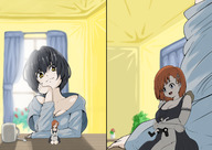 drawing black_hair color multiple_sizes red_hair looming shrunken_woman shrunken_man hugging struggling technimind chibi_chi