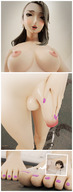 nipples nude blushing large_breasts long_hair futanari cum penis toes brunette shrunken_woman looking_down standing pink_nails between_toes thighs indoors dripping panels digital_render bare_midriff persona_5 makoto_niijima giafanatic giafanatic99 bare_leg sae_niijima