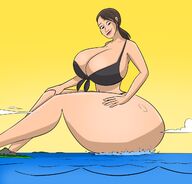 bikini drawing giantess giga color butt cleavage ocean huge_breasts brunette looking_down caiman2 quiet_(metal_gear) metal_gear faszsetudja