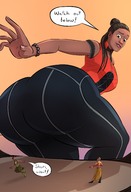 drawing giantess mega black_hair color princess ponytail queen collar running looking_down large_butt dark_skin looking_back throne bracelet dialogue imminent_crush thick_thighs no_background looking_at_tiny marvel_comics caiman2 black_panther xxxkidsenpai shuri nakia okoye shruken_woman