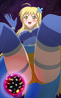 drawing giantess blushing upskirt blonde space color clothed planet skirt cosmic_giantess thedaibijin jenna