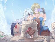 drawing giantess white_hair panties feet city upskirt blonde color blue_eyes sitting phone camera giantesses gts_zyuuuu
