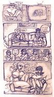 drawing growth manga monochrome long_hair glasses anime breast_expansion story ponytail wizdomtooth pen_paper giantesses news tv ripped_clothing dialogue reporter outgrowing_clothes