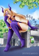 drawing giantess blonde color point_of_view looking_at_viewer ferris_wheel sitting_on_building my_hero_academia mt._lady kanashitenshi