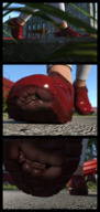 nipples nude feet toes soles sequence low_angle in_shoe walking shrunken_woman trapped between_toes outdoors under_foot raised_foot panels internal_view under_toes digital_render vorifax