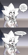 breasts drawing gentle giantess blushing comic color large_breasts clothed dialogue white_skin steven_universe between_breasts white_diamond slugmanoctavio3 cartoon_network