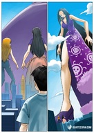 drawing giantess city mega blonde comic black_hair color long_hair nami nico_robin one_piece cleavage high_heels buildings multiple_sizes dress giantesses standing pants size_comparison point_of_view giantessfan boa_hancock onlooker