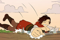 drawing giantess crush giga city color large_breasts destruction cleavage skirt breast_crush lying_down short_hair boots accident tripping rwby ruby_rose caiman2 sprucenerd