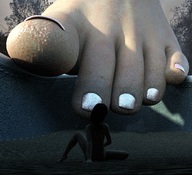 feet toes insole in_shoe sitting shrunken_woman trapped outdoors nail_polish imminent_crush digital_render piedzilla