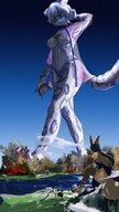 drawing giantess nude furry wolf anthro city color destruction rampage low_angle multiple_sizes leopard looking_down strolling