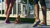 nude feet blonde clothed toes domination pet sandals walking collar shrunken_woman shrunken_man humiliation female_domination leash outdoors pets braid digital_render mundogts