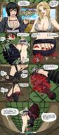 drawing crush blonde black_hair color naruto cleavage high_heels blood tsunade gore shrunken_men foot_crush looking_down shizune solouchart