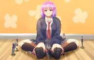 drawing color purple_eyes socks pink_hair sitting shrunken_people purple_nails kuroihassan