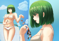 drawing color bra green_eyes green_hair shrunken_people falling panites kuroihassan