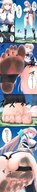 drawing giantess giga city blonde color large_breasts blue_eyes barefoot foot_crush looking_down point_of_view raised_foot stuck_to_foot exrumya