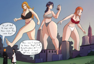 drawing giantess panties bleach city mega blonde color destruction handheld barefoot cleavage bra blue_hair huge_breasts looking_down giantesses orange_hair caiman2 kurosaki_ichogo
