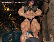 panties bra purple_hair mini_giantess muscles amazon ilayhu digital_render