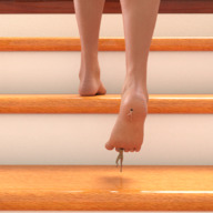 nude barefoot multiple_sizes shrunken_woman between_toes stairs stuck_to_foot digital_render sayju