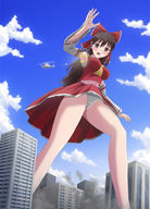 drawing giantess panties city mega upskirt color destruction clothed skirt helicopter touhou brunette reimu_hakurei thedaibijin