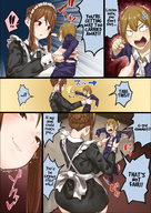drawing comic color large_breasts clothed handheld brunette brown_eyes mini_giantess maid_uniform intimidation servant uru bullying