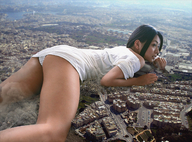 giantess collage panties giga city upskirt black_hair destruction asian lying_down shazam