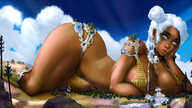 drawing giantess white_hair color large_breasts futanari penis cleavage lying_down looking_at_tiny tales_of_androgyny majalis