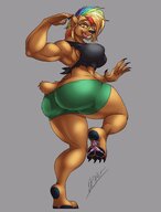 drawing feet furry anthro color butt clothed toes barefoot soles bear mouse smiling paws foot_crush muscles shorts shrunken_woman rat mohawk orange_eyes looking_back raised_foot stuck_to_foot sharp_teeth thick_thighs no_background skimpy_clothing looking_at_tiny multicolored_hair thebigbadwolf01 embear gnarliestgnoll