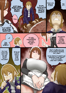 drawing panties upskirt comic color large_breasts clothed brunette brown_eyes mini_giantess maid_uniform intimidation servant uru bullying