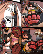 drawing panties upskirt comic black_hair color blood paws gore rose unaware shrunken_woman cruel cat_girl heterochromia mspaintgts paw_crush