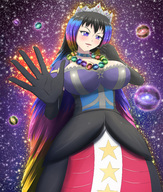 drawing giantess space color clothed huge_breasts goddess queen universe multicolored_hair cosmic_giantess thedaibijin cosmos omni
