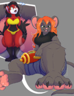 drawing feet furry tail anthro color long_hair clothed toes barefoot soles underwear fox mouse smiling paws sitting surprised looming shrunken_woman between_toes orange_hair bangs paw_pads shrink_gun no_background cutaway mattythemouse amanda_(mattythemouse) pixiefyre
