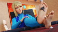 feet blonde black_hair long_hair clothed toes barefoot soles samus_aran smiling foot_worship sitting foot_crush shrunken_woman metroid indoors foot_slave on_table bangs stuck_to_foot bayonetta blue_nails raised_feet looking_at_tiny digital_render the_legend_of_zelda skintight_clothing bantoras super_smash_bros._ultimate super_smash_bros. princess_zelda_(the_legend_of_zelda)