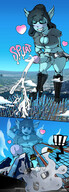 drawing giantess giga city black_hair color futanari cum destruction penis blue_eyes cleavage skirt orgasm looking_down green_skin mspaintgts talia