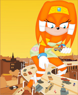drawing giantess color anime amy_rose tikal sonic_the_hedgehog highway fifty_foot straddling multiple_tails knuckles_the_echidna attack_of_the_50_foot_woman bunnie_rabbot