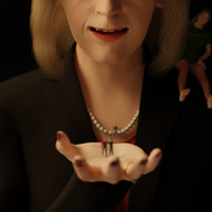 blonde handheld multiple_sizes shrunken_people red_nails necklace on_shoulder no_background digital_render elegts